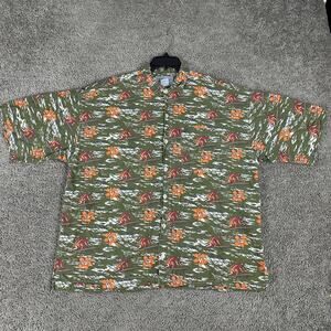 Beach Ray Shirt Mens XL Green Hawaiian Aloha Surf Floral Button Front Cotton